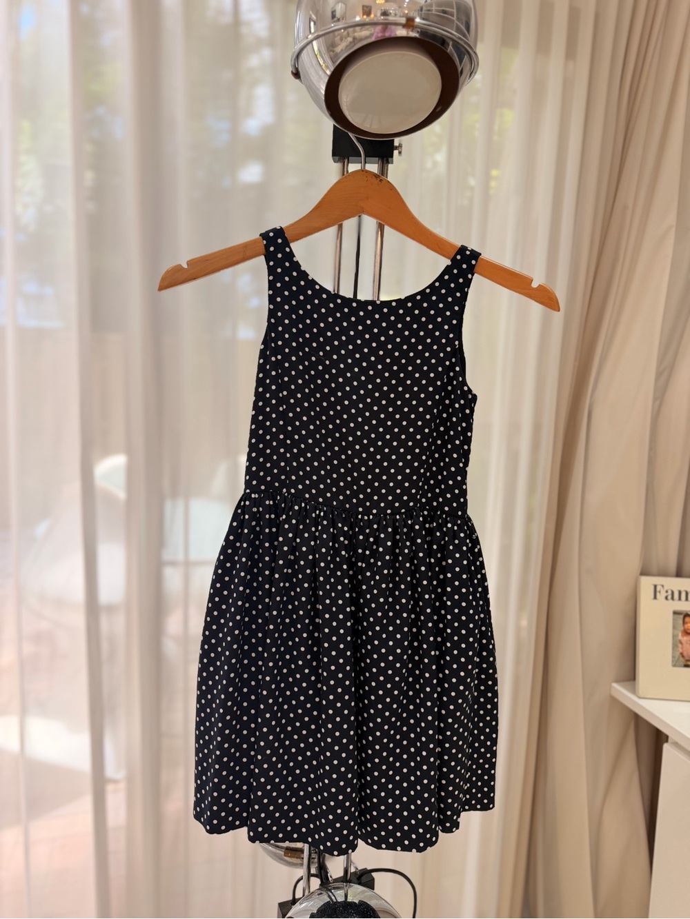 Polo by Ralph Lauren Navy and White Polka Dot Sleeveless Dress